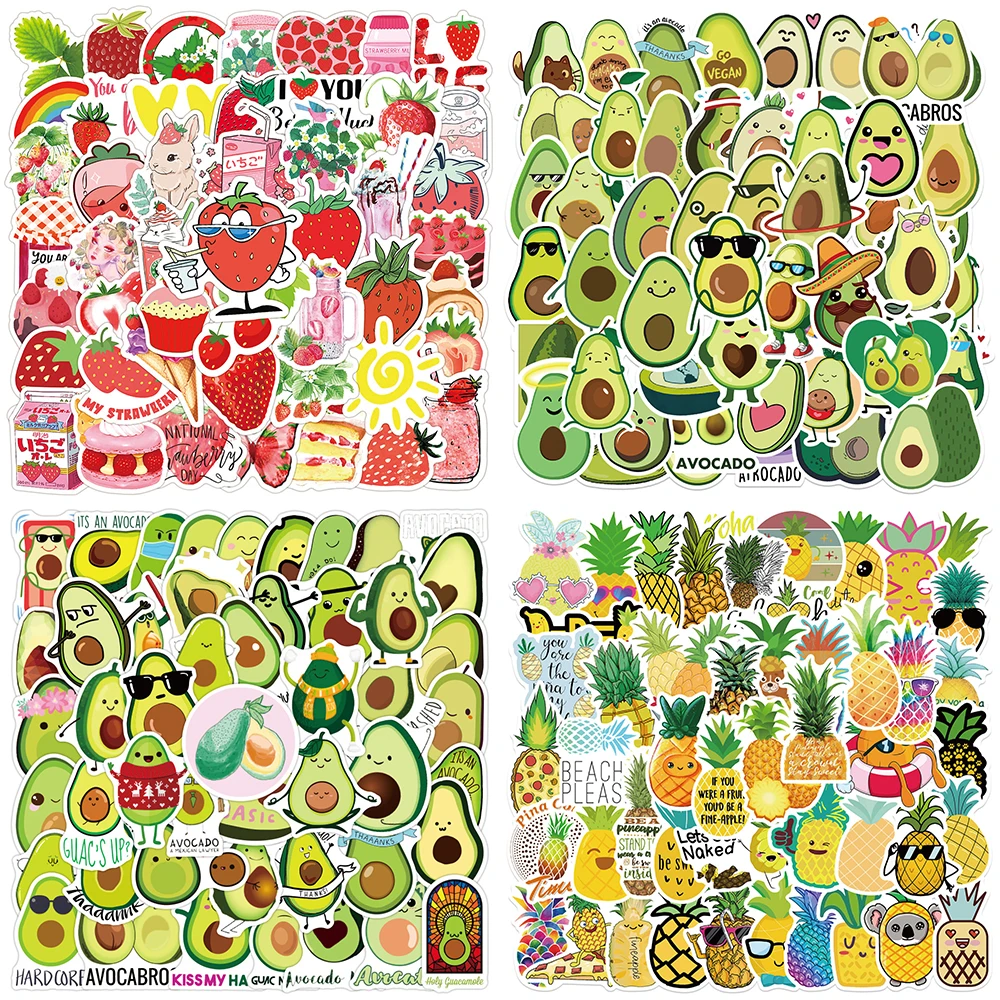 10/30/50PCS Cartoon Fruit Stickers Series Creative Avocado Graffiti Children's Toys Phone Helmet Guitar DIY Decoration Wholesale