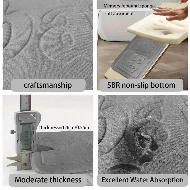 سجادة حمام ماصة للغاية، غير قابلة للانزلاق، سجادة حمام فاخرة من إسفنج الذاكرة - سجادة حمام سميكة سريعة الجفاف - ديكور منزلي مريح