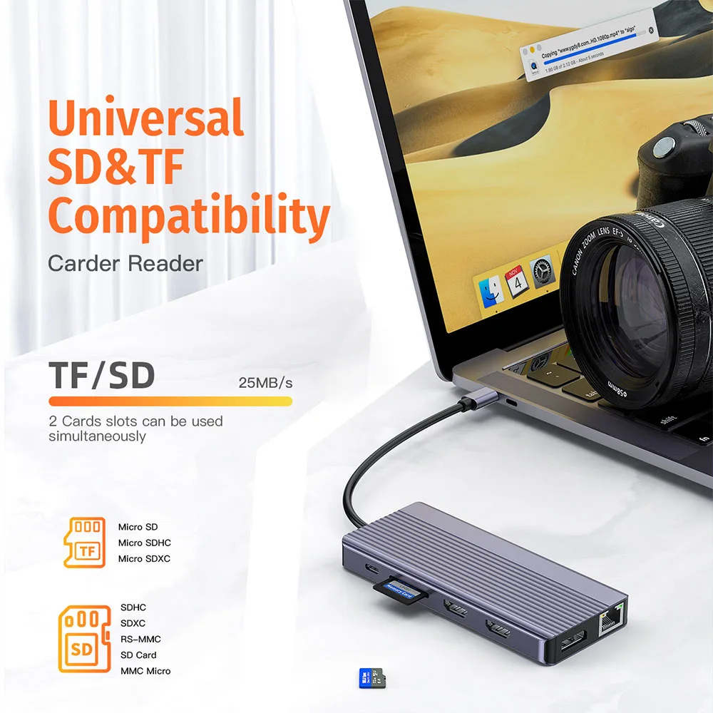 Imagem -02 - Getatek-leitor de Cartão sd para Macbook Pro Air Usb c para Dual 4k60hz Compatível com Hdmi dp Adaptador Usb 3.2 Ethernet Pd100w 13 em 1