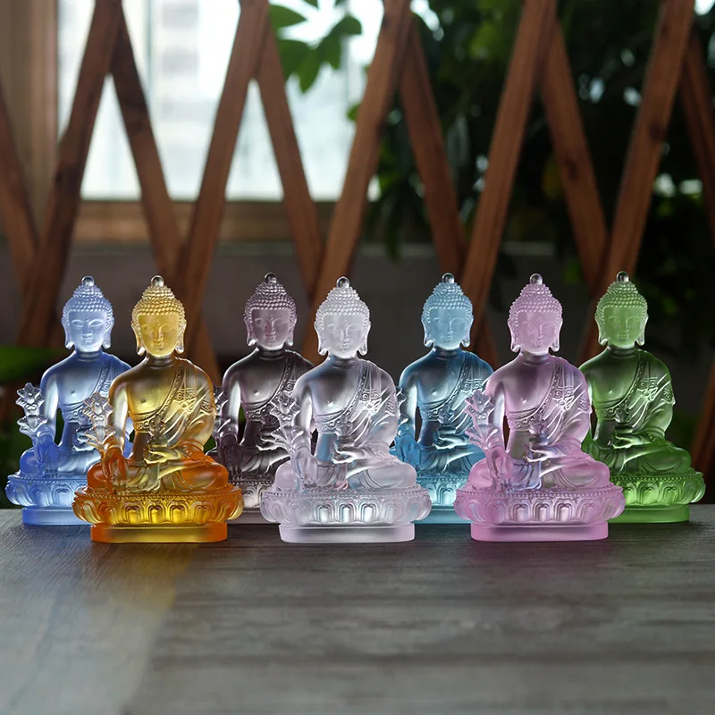Seven‑colored Medicine Buddha, ancient‑method handcrafted genuine coloured glaze Medicine Buddha, height 12.5cm