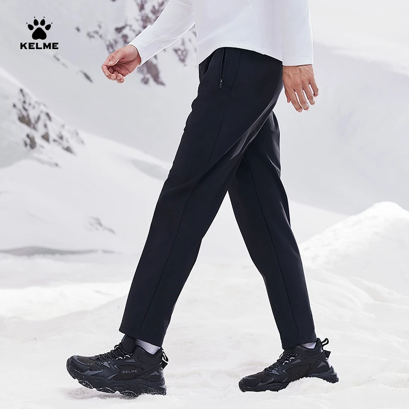 Kelme Men's Plus Velvet Knitted Trousers Winter Straight Plus Velvet Outdoor Windproof Mountaineering Pants Hiking Sports Pants