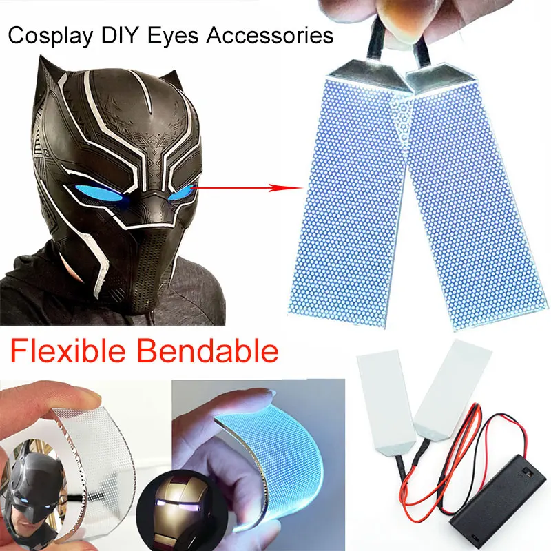 Analyste de lumière LED flexibles et pliables pour casque d'Halloween, masque lumineux pour les yeux bricolage, accessoires de cosplay, batterie AAA, 27,5x69,5mm, 76.5mm