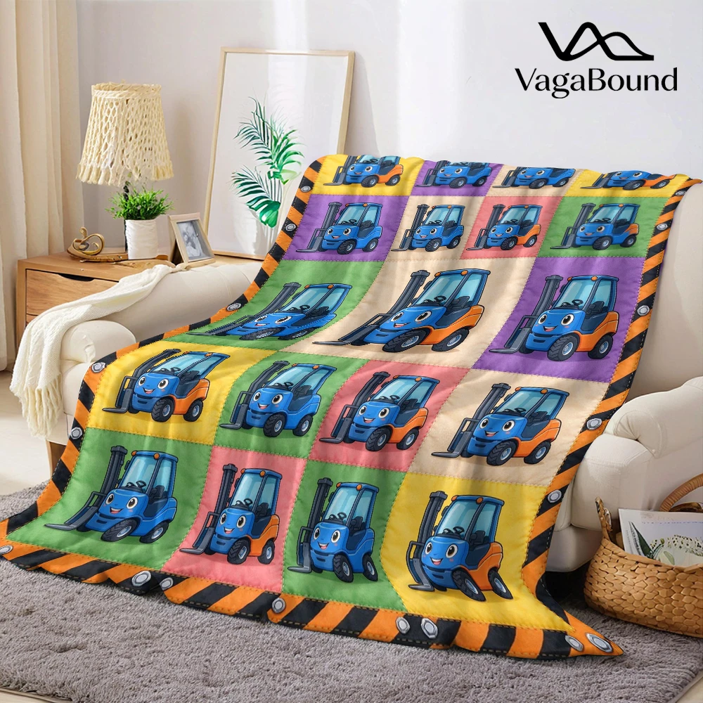 Blue Orange Forklift Big Flannel Blanket Perfect for Sofa Office Bed Travel Sleep Read Relax Camping Four Season Use
