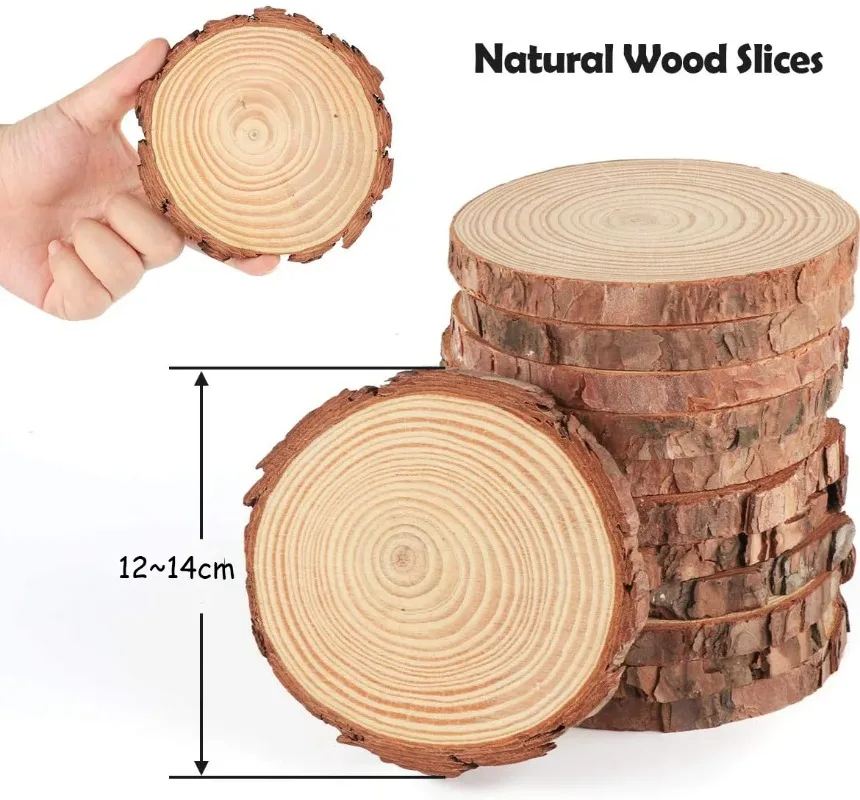 3-16CM/1-10pcsThick Natural Pine Round Unfinished Wood Slices Circles With Tree Bark Log Discs DIY Crafts Wedding Party Painting