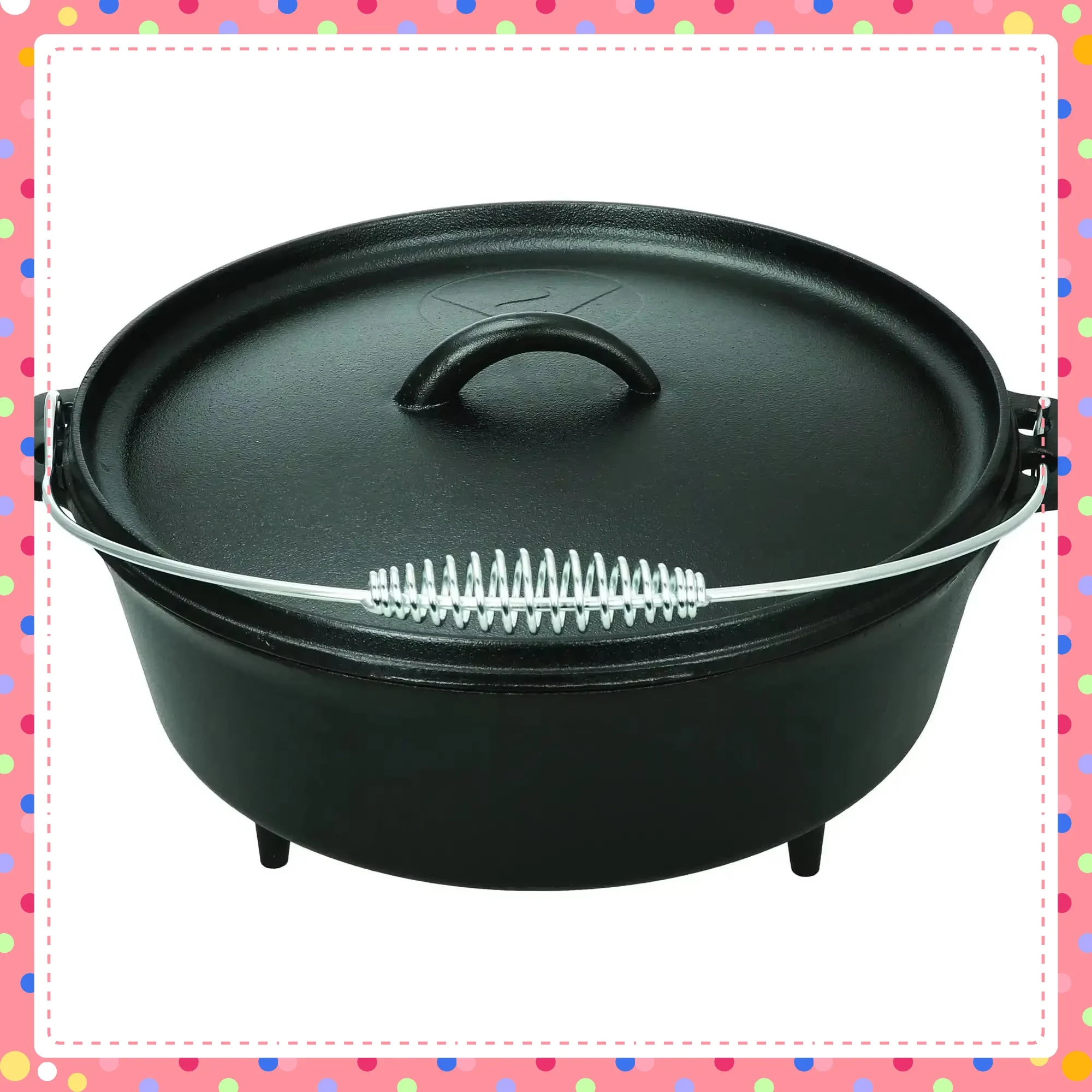 

5QT Чугунная голландская духовка с антипригарным покрытием, плита и духовка, безопасная кастрюля для универсального приготовления пищи, спиральная ручка