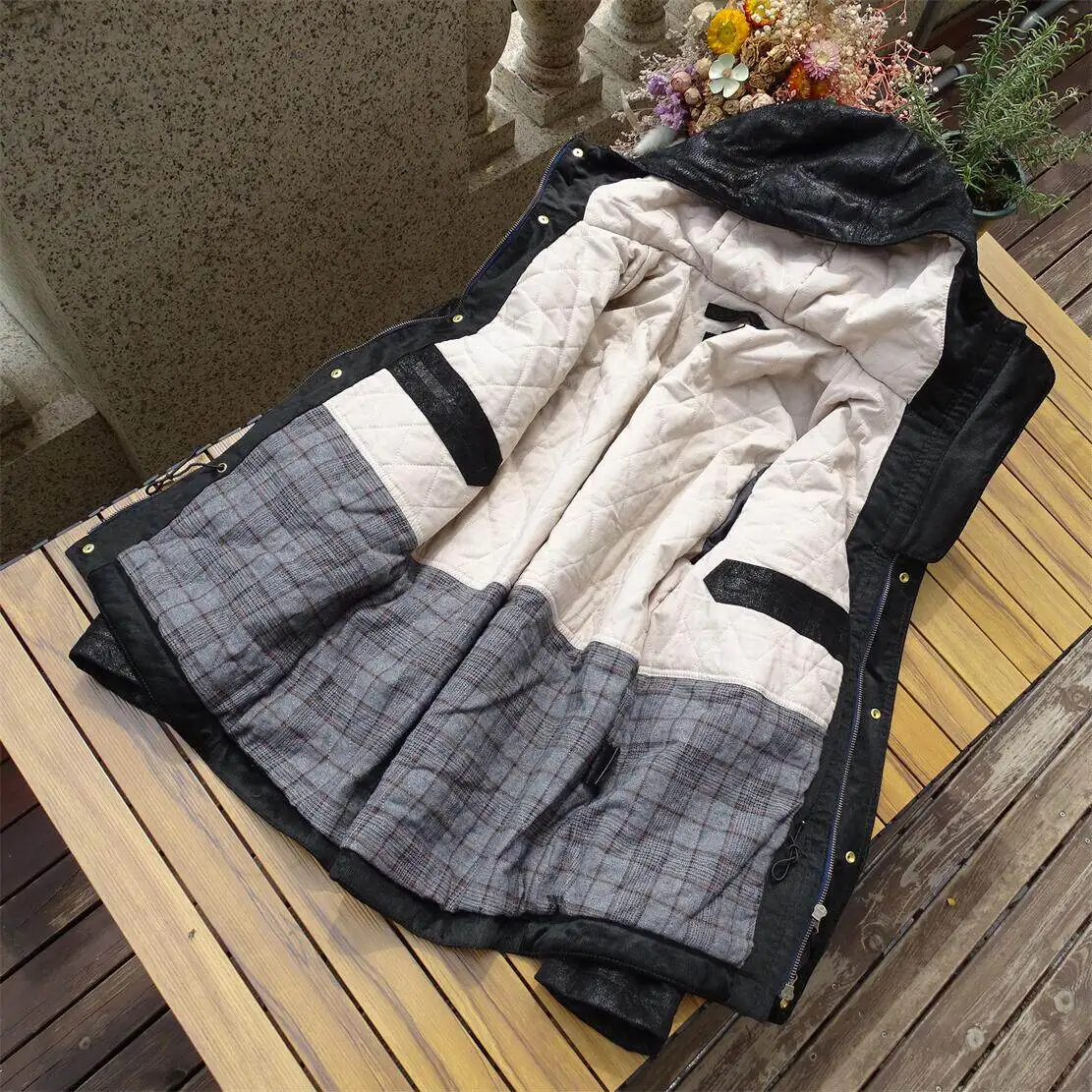 High Quality Italian-Style Hooded Glossy Closed-Nap Top-Grain Goatskin Lightweight Soft Padded Genuine Leather Jacket for Men