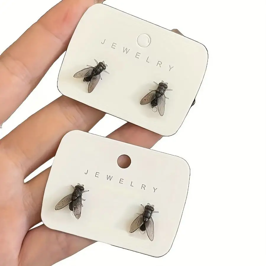 1/5/10/20/50/100pcs [Halloween Gift] 1 Pair of Realistic Fly Stud Earrings, Gothic-style Simulated Insect Animal Earrings, Fun P