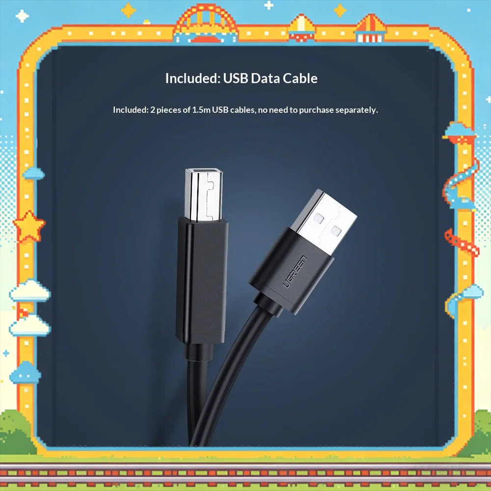 UGREEN 30345 US158 2 Port USB Printer Sharing Switch for Two Computers Share One Printer