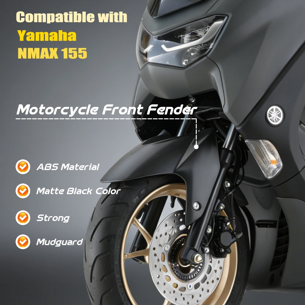 Motorcycle Front Fender in ABS Material Compatible with Yamaha NMAX 155 ,Matte Black Color