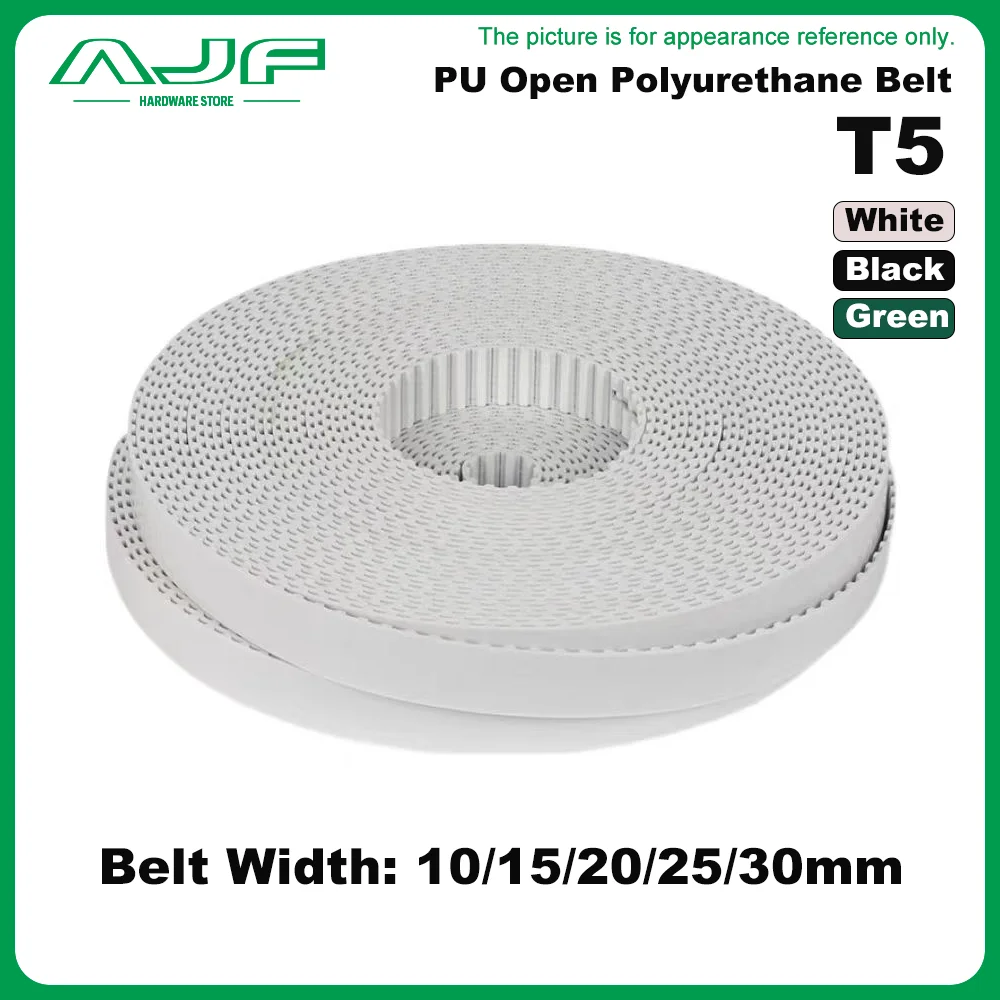 

T5 PU Open Belt Color: White/Green/Black Width: 10/15/20/25/30mm T5 Polyurethane open Timing Belts