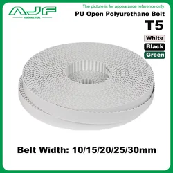 T5 PU Open Belt Color: White/Green/Black Width: 10/15/20/25/30mm T5 Polyurethane  open Timing Belts