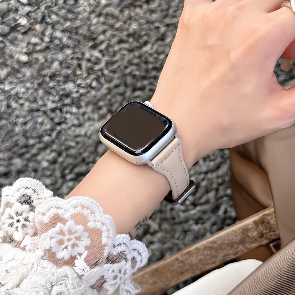 Slim Leather Strap For Apple Watch Series 11 10 42/46mm 9 8 7 41 45mm Band 38/42mm Ultra 49mm Bracelet iWatch SE 6 5 4 3 40/44mm image 5