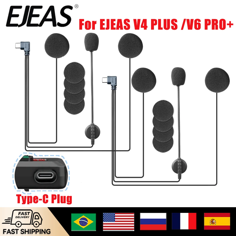 EJEAS V6 Pro+/EJEAS V4 Plus Motorcycle Helmet Intercom Headset Earphone Type-C Jack Microphone Speaker Headset Noise Reduction