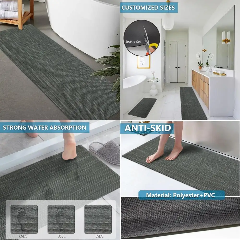 

Настраиваемые резиновые нескользящие, быстросохнущие, супервпитывающие тонкие коврики для ванной комнаты, под дверью, моющиеся коврики