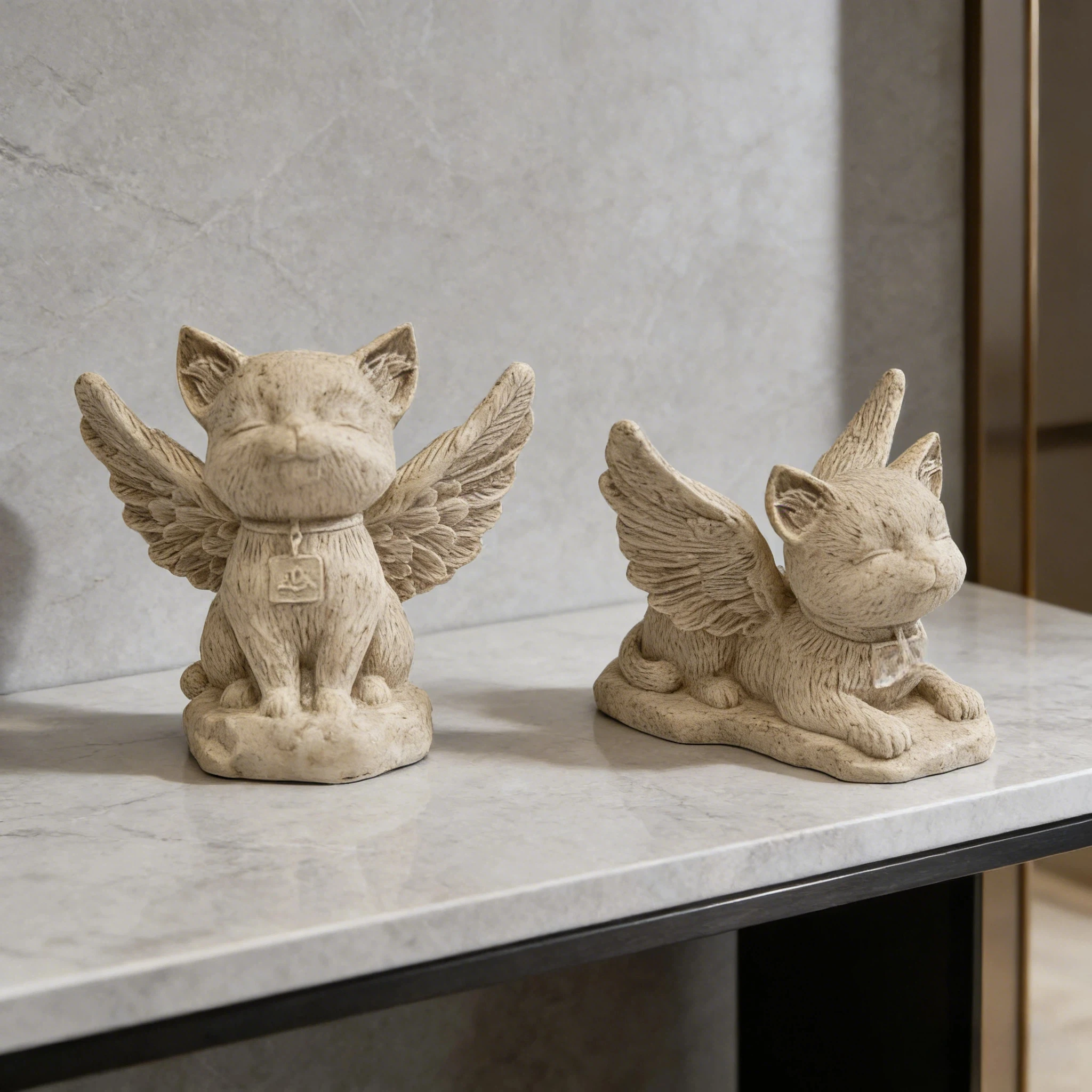 1 Piece, Angel Cat Resin Craft, with Faux Sandstone Texture, Cute Design with Closed Eyes and Smiling Face, Paperweight Decoration for Study Desk, Pet Memorial Ornament, Housewarming Gift, Thanksgiving and Christmas Gift, a Good Item for Relieving Anxiety