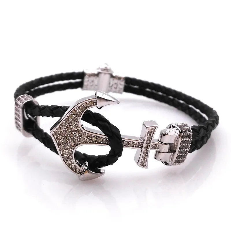 Fashion Micro-zircon Bracelet Anchor Sports Wind Leather Bracelet Male And Female Couple Leather Bracelet Birthday Gift