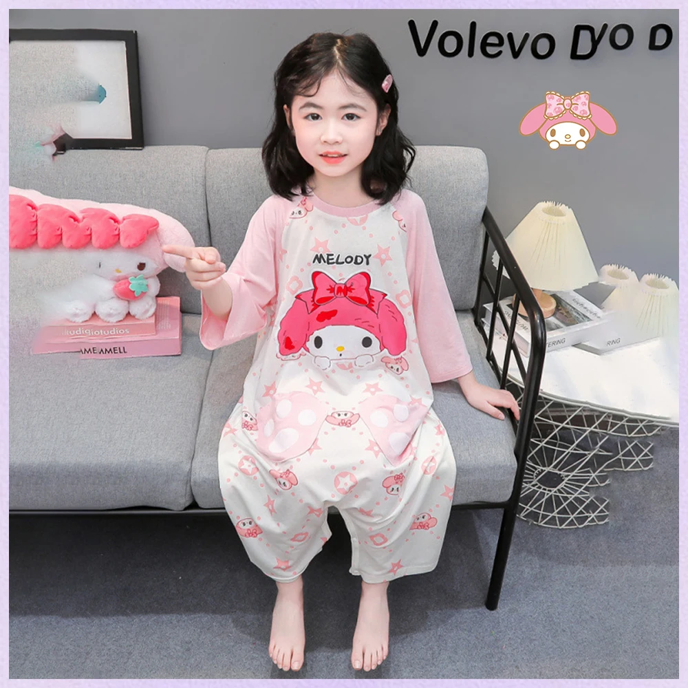 

Sanrio Kid, детская одежда для сна из чистого хлопка с длинными рукавами, комбинезон, весенне-осенняя домашняя одежда унисекс, детская одежда с защитой от ударов