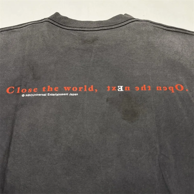 كارتون فتاة طباعة سانت مايكل قصيرة الأكمام الرجال النساء 1:1 أفضل نوعية الأسود غسلها خمر المتضخم تي شيرت