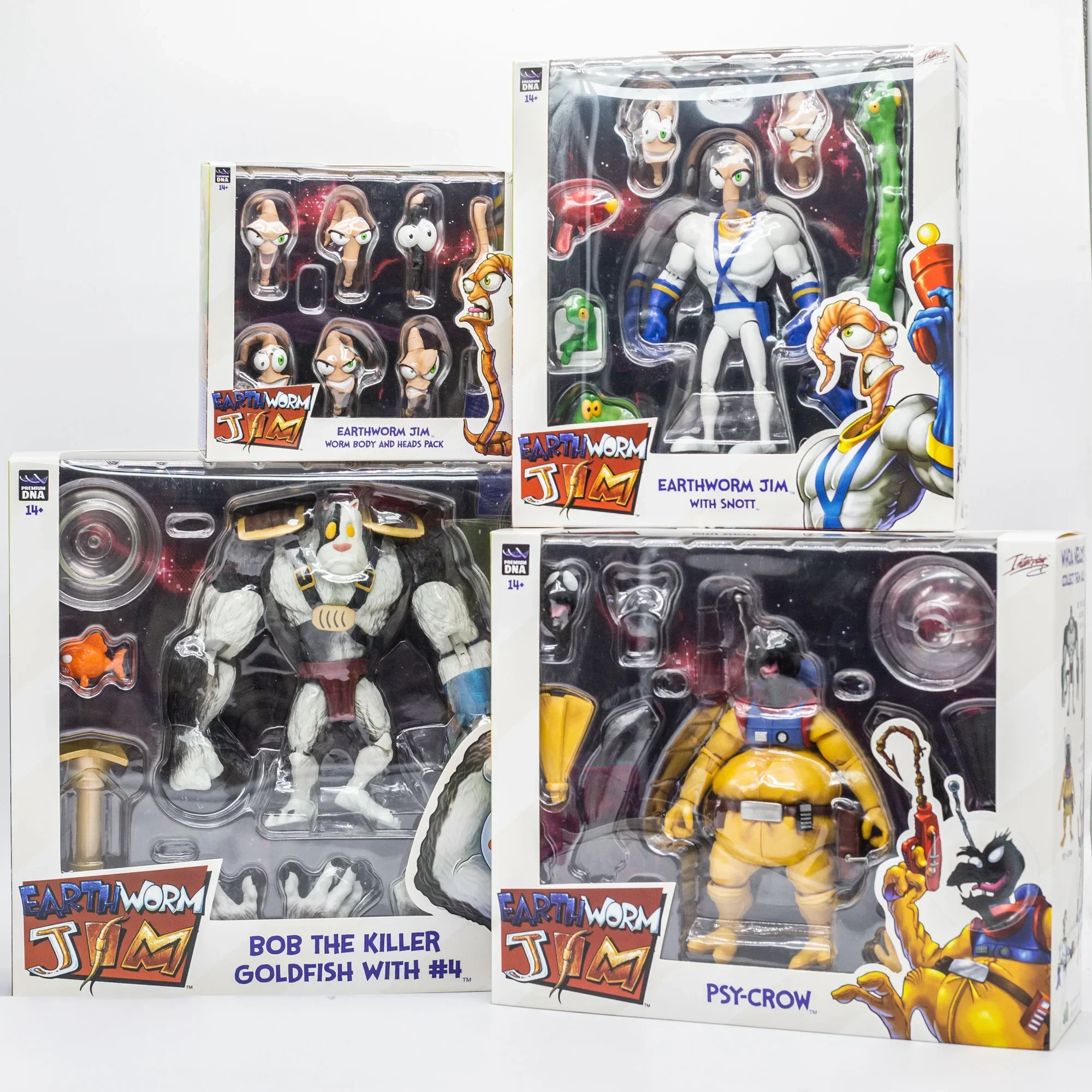 PDNA Earthworm Jim Action Figure Collection Snot Worm Body Jim Heads Bob The Killer Goldfish #4 Professor Monkey PSY-CROW Toy