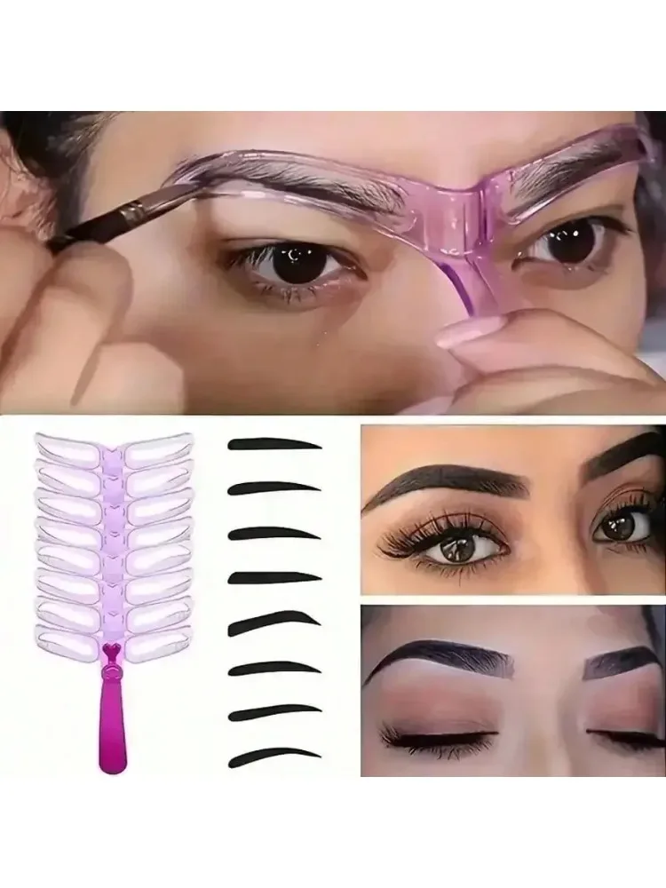Wholesale 8pcs  Styling Template Kit Reusable DIY Eyebrow Shaper Auxiliary Eyebrow Stencil Set With Handle Detachable Eyebrow