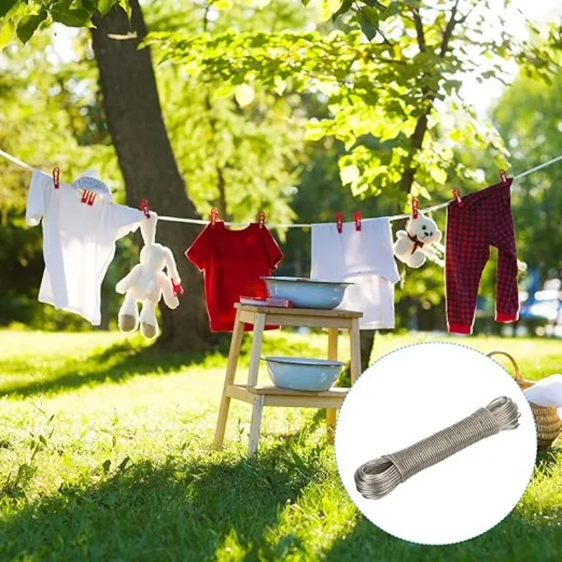 Hochbelastbare PVC-beschichtete Stahlwäscheleine für Innen und Außen, Camping, Balkon, Wäschetrocknungsseil, Rostfreies Zubehör – Detail 1