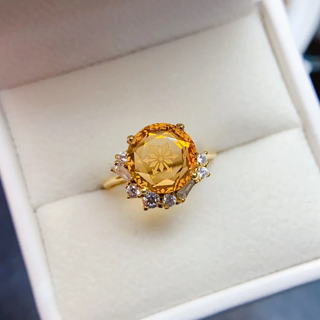 S925 Sterling Silver Ring Citrine nature women's jewelry free size 1piece