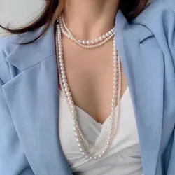 Luxury woman jewelry Mother's Day gift long double-layer pearl sweater chain women's jewelry necklaces for ladies