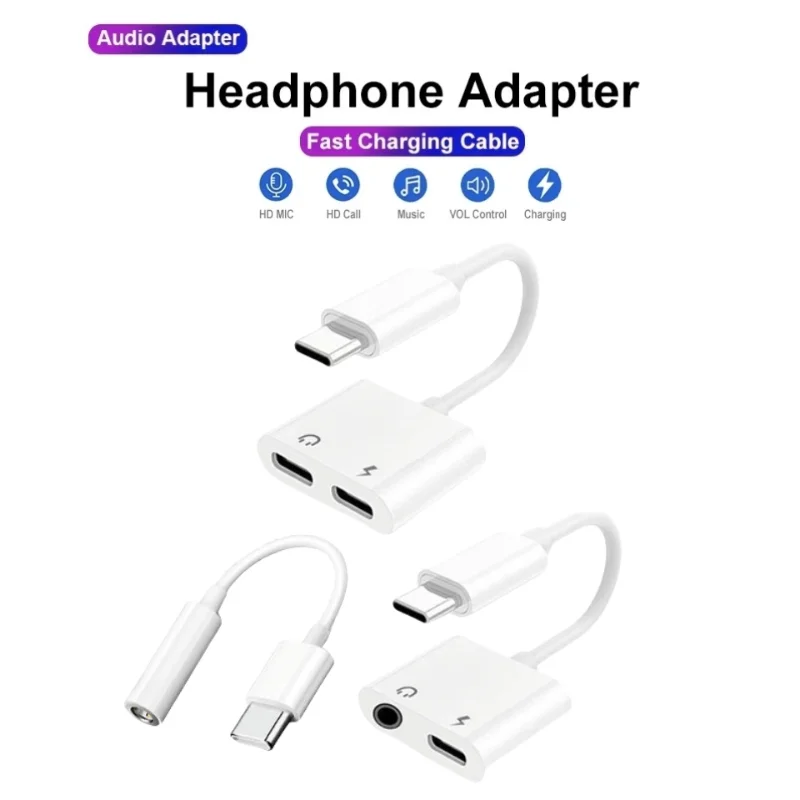 2-in-1 Typ C-Adapter für Huawei Mate 30 Pro Xiaomi Samsung S20/20 USB C auf 3. 5-mm-Klinkenstecker für Audio-Ladegerät, Splitter, Typ-C-Konverter