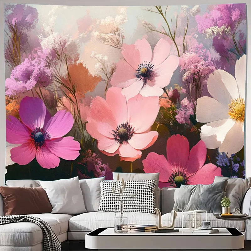 Large Colorful Floral Tapestry Wall Hanging Bohemian Flower Mural Art Decoration for Bedroom Living Room Boho Aesthetic Decorati