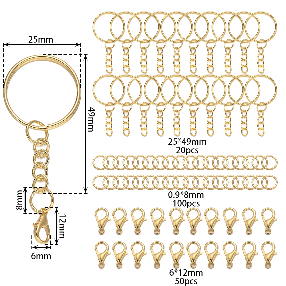 170pcs/Set Keychain with Chain Lobster Clasp Jump Rings Connector Kit for DIY Jewelry Key Chain Rings Keychain Making Supplies