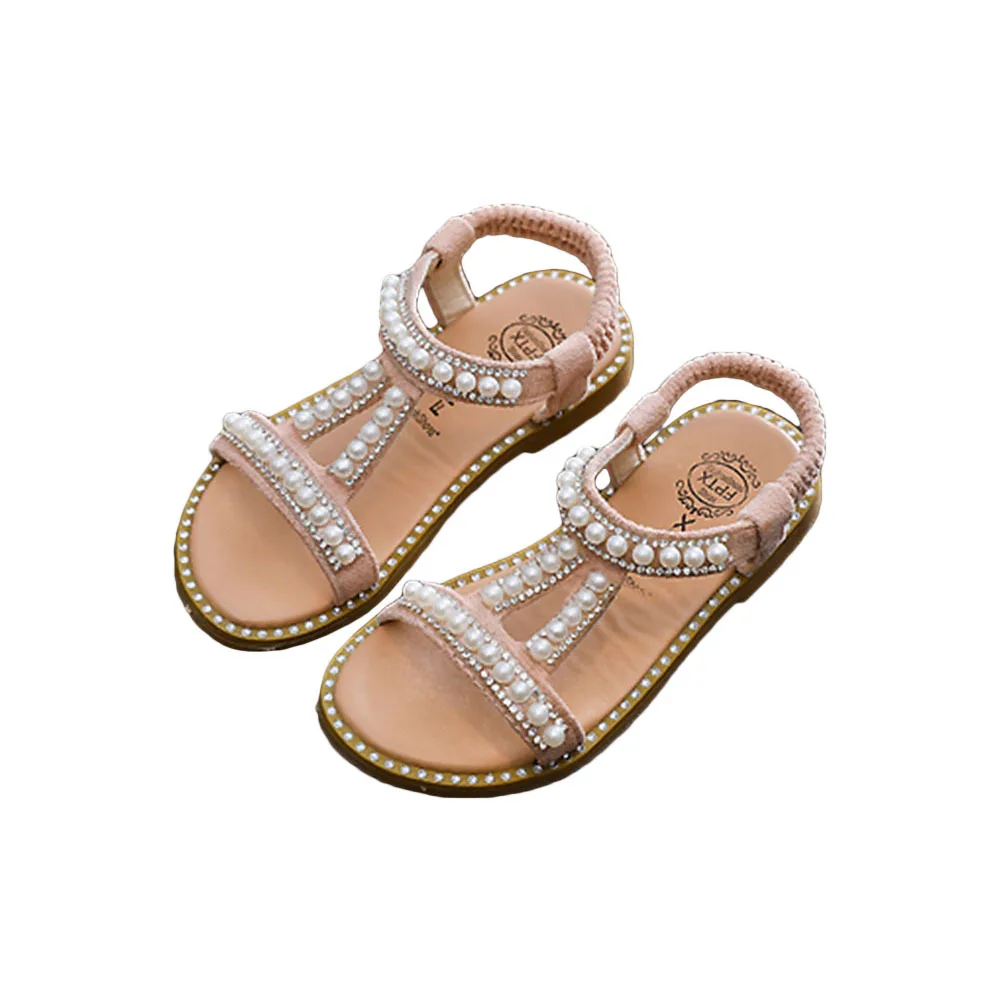 

Летние сандалии из искусственной кожи для девочек, детские сандалии на плоской подошве с жемчужным декором для детской вечеринки, фестиваля, дня рождения, 1 пара, размер 1, розовый
