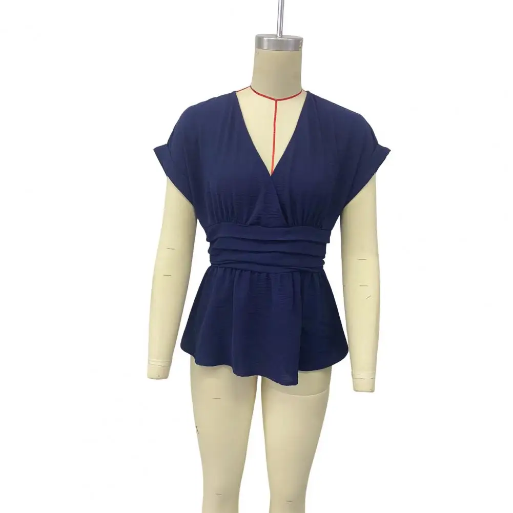 

Лето 2025 г., женская рубашка, блузка, топы, однотонный пуловер с глубоким v-образным вырезом, тонкая талия, модные элегантные повседневные новые женские офисные топы