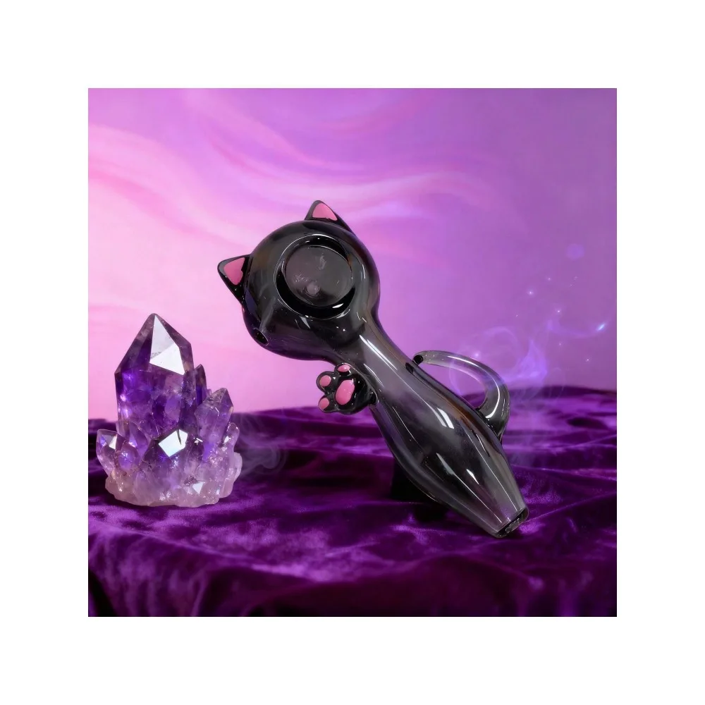 أنبوب زجاجي على شكل قطة باللون الوردي كاواي، ديكور زجاجي بتصميم حيواني فريد من نوعه