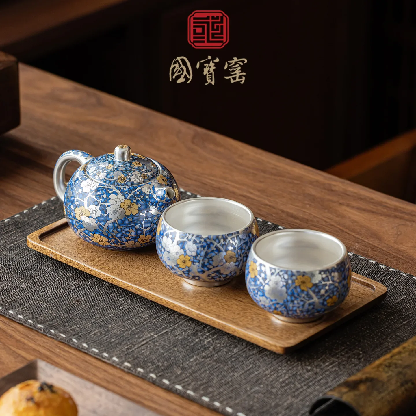 Colorful Gongfu Gilt Silver Tea Set, One Pot Two Cupsmulticolor Light Luxury High-end Gift, Business Birthday Housewarming Gift