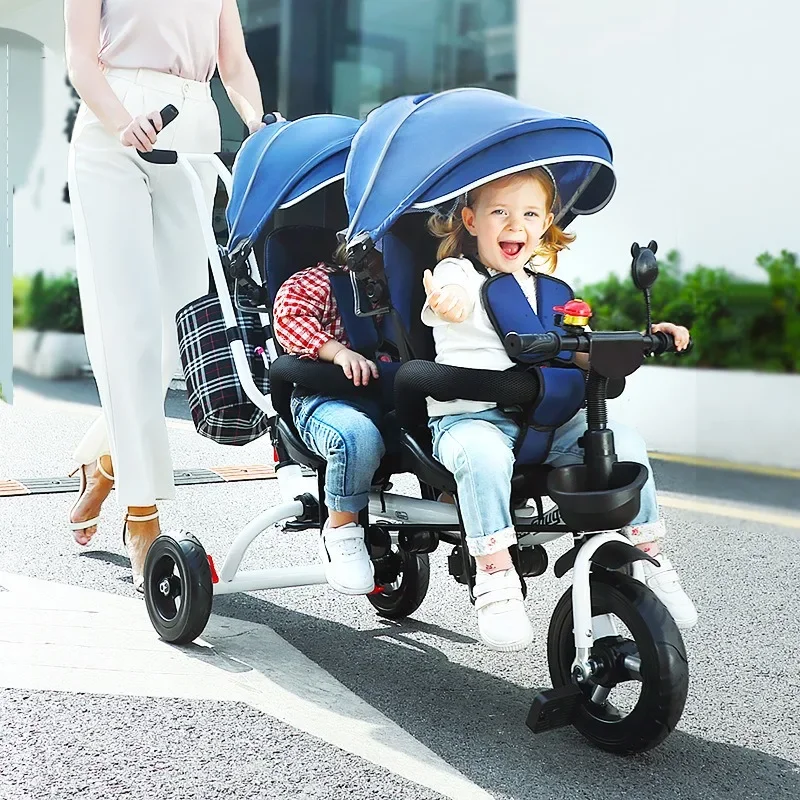 Twin tricycles children double bicycles twin baby carts 1-5-year-old baby carts can be turned