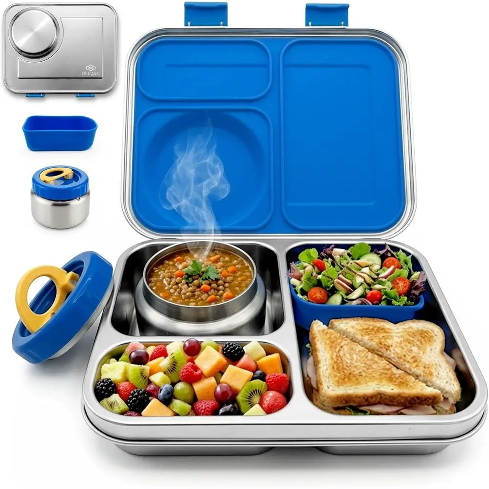 

Insulated Stainless Steel Bento Box with 3-Compartment Meal Container for Kids & Adults, 54 oz, Leak-Resistant, BPA-Free
