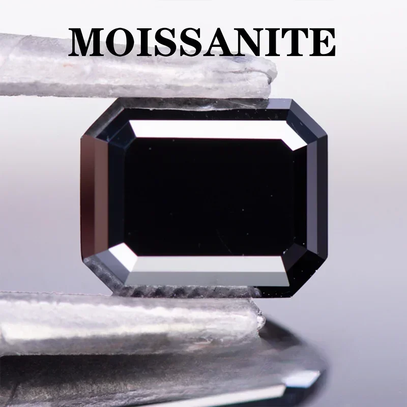 

L-Moissanite Stone Emerald Cut Natural Black Color Charms Gemstone DIY Ring Necklace Earrings Main Materials with Certificate