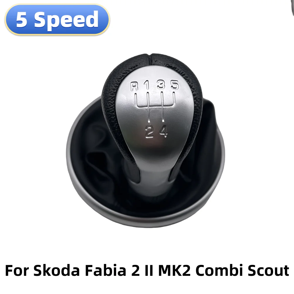 High Quality Gear Stick Shift Knob With Leather Boot 5 Speed For Skoda Fabia 2 MK2 Combi Scout 2007-2014 5J0711113F Auto Parts