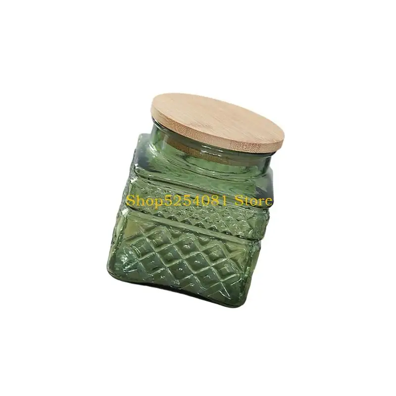 AXYC Nordic Inspired Hexagonal Pattern Glass Container With Wooden Cover Geometric Pattern Jar For Home Decoration