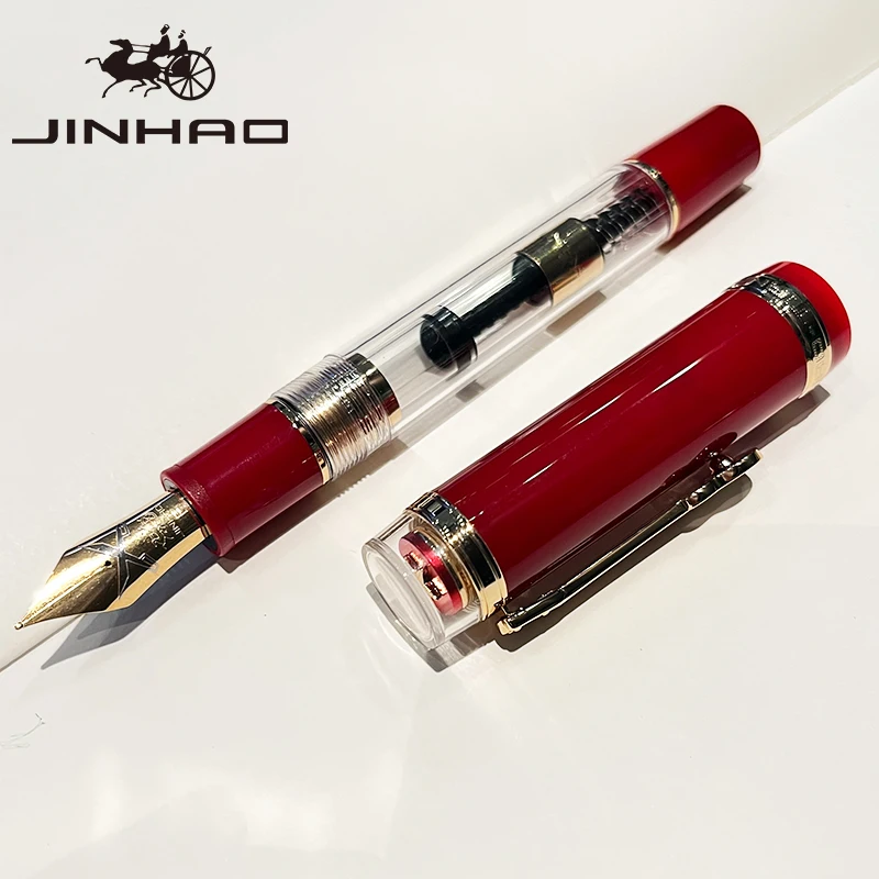 Jinhao 1935 Transparent Acrylic Fountain Pen, Clear Body with 5-Pointed Star, Guitar Clip, Large Size Converter, Humanized Desi