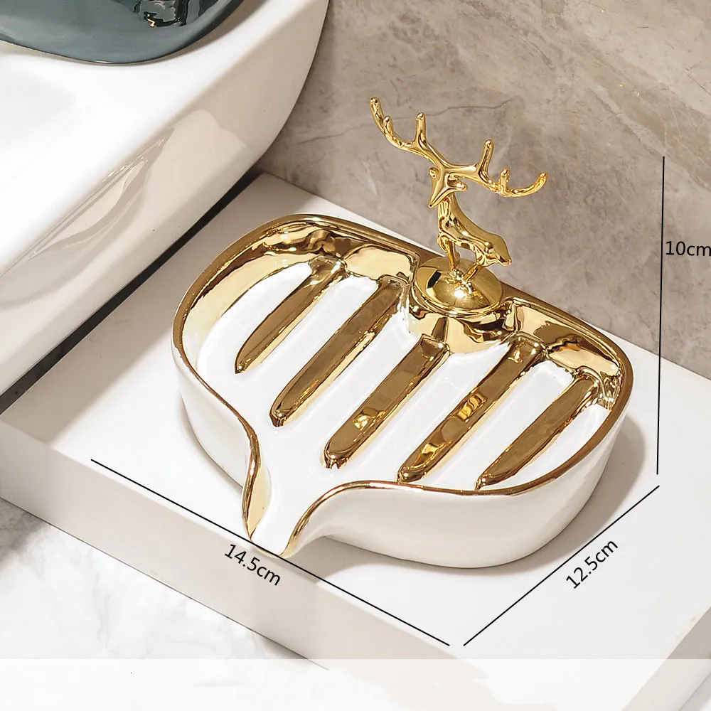 Creativity Ceramic Crafts Golden Deer Soap Box Soap Dish Bathroom Decoration Bathroom Accessories Soap Dish Home Decorations