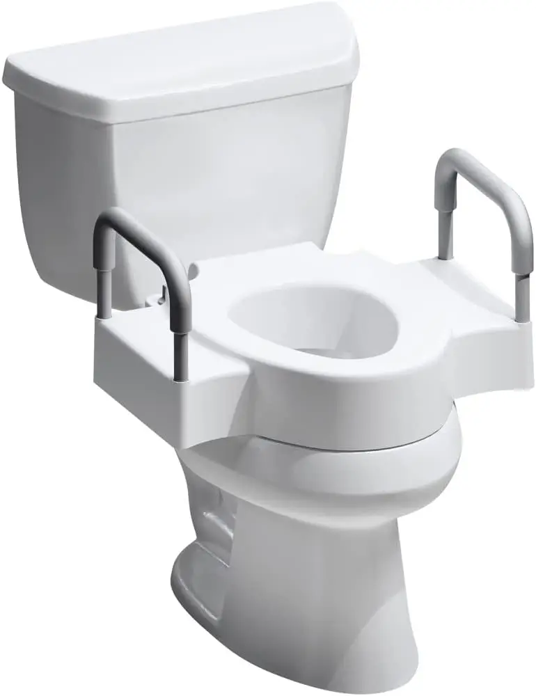 

4.5" Raised Toilet Seat with Support Handles, Hinges Stay Secure, Fits Round and Elongated Toilets