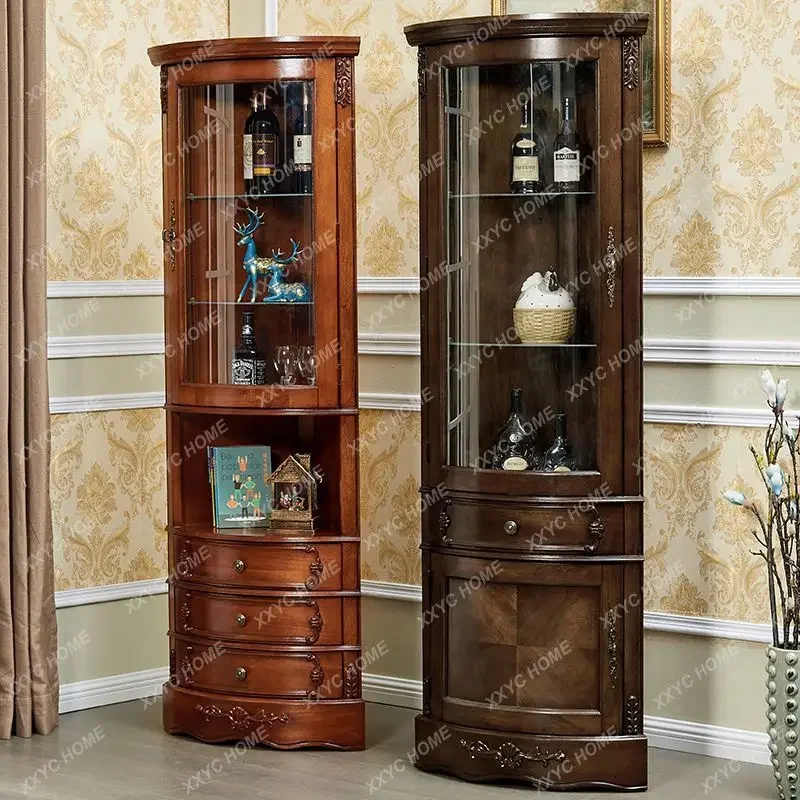 

HTriangular solid wood corner living room corner cabinet household carved bedroom curved locker