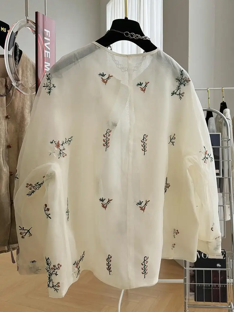 New Chinese style printed thin shirt for women's 2024 summer new sweet casual loose top  tops women