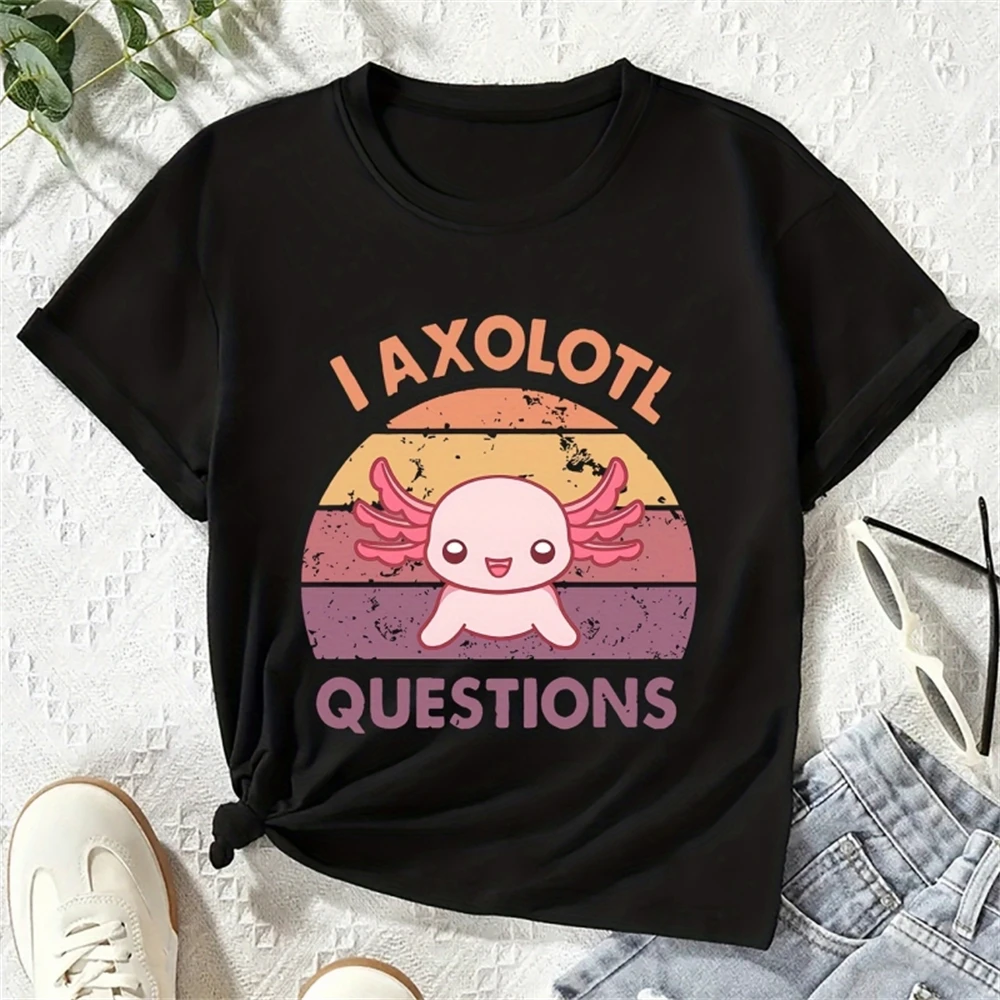 Girl Clothes Cartoon Axolotl Print Creative T-Shirts Crew Neck Children\'s Clothing Comfy Tops Short Sleeve Children Clothes Girl