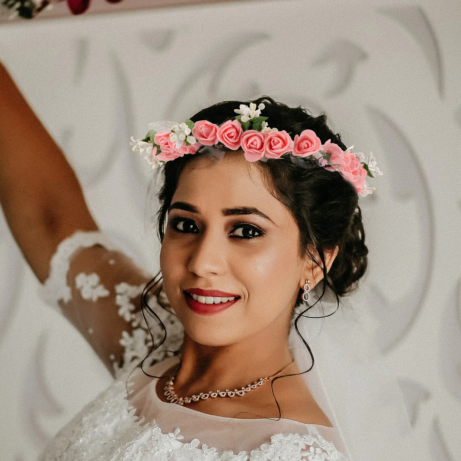 

Crown Head Ring Bridal Headdress Floral Hair Bride Flower Headband Rose Gold Seaside