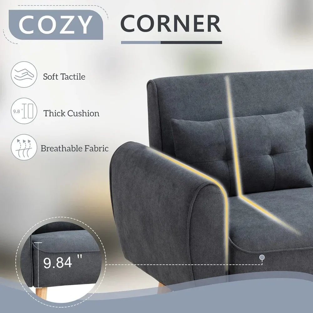 โซฟา 2 ที่นั่งผ้าลินินสไตล์โมเดิร์น 47 นิ้ว พร้อมหมอน 2 ใบ - สีเทาเข้ม |   ขนาดกะทัดรัด มีสไตล์ และสะดวกสบายสำหรับอพาร์ทเมนท์ สตูดิโอ และพื้นที่ขนาดเล็ก