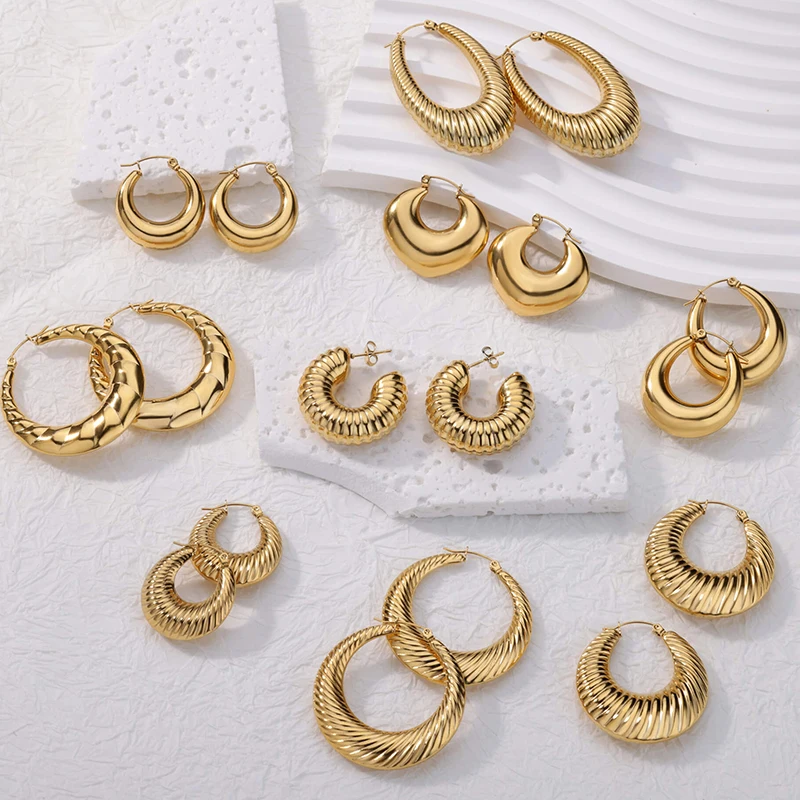 Simple Round Stainless Steel Earrings for Women Gold Color Piercing Hoop Earring Korean Vintage Jewelry Gift for Lover Mother