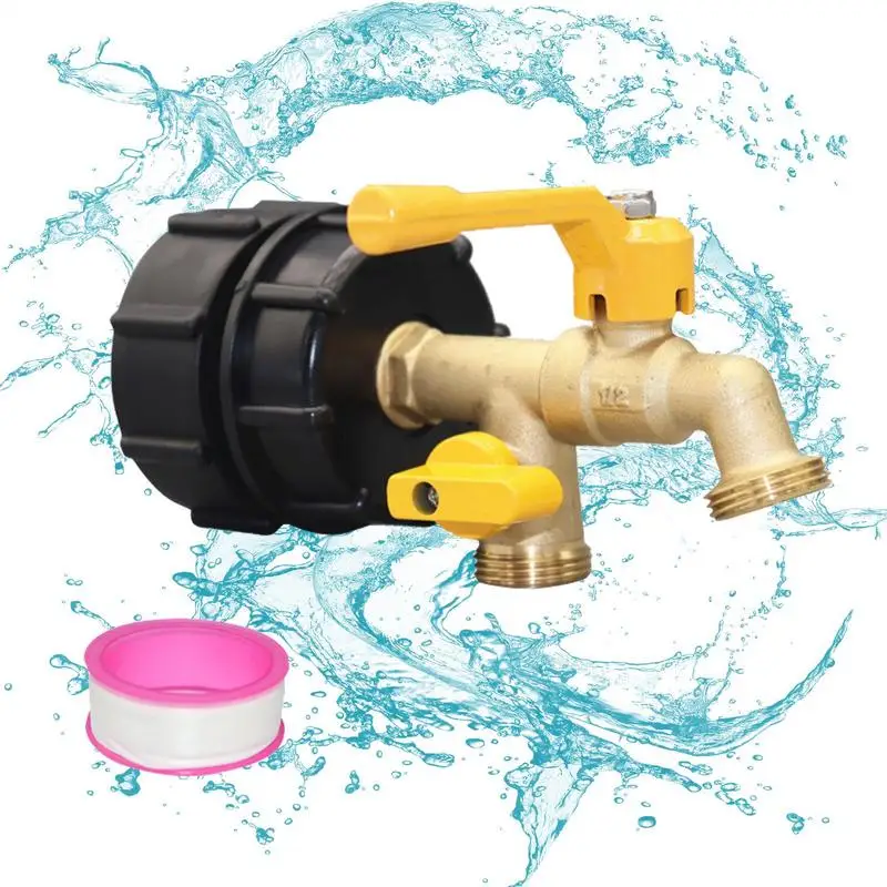 IBC Tote Hose Adapter Coarse Thread Brass IBC Adapter Water Tank Hose Connector IBC Water Tank Fittings With 2 Faucets For