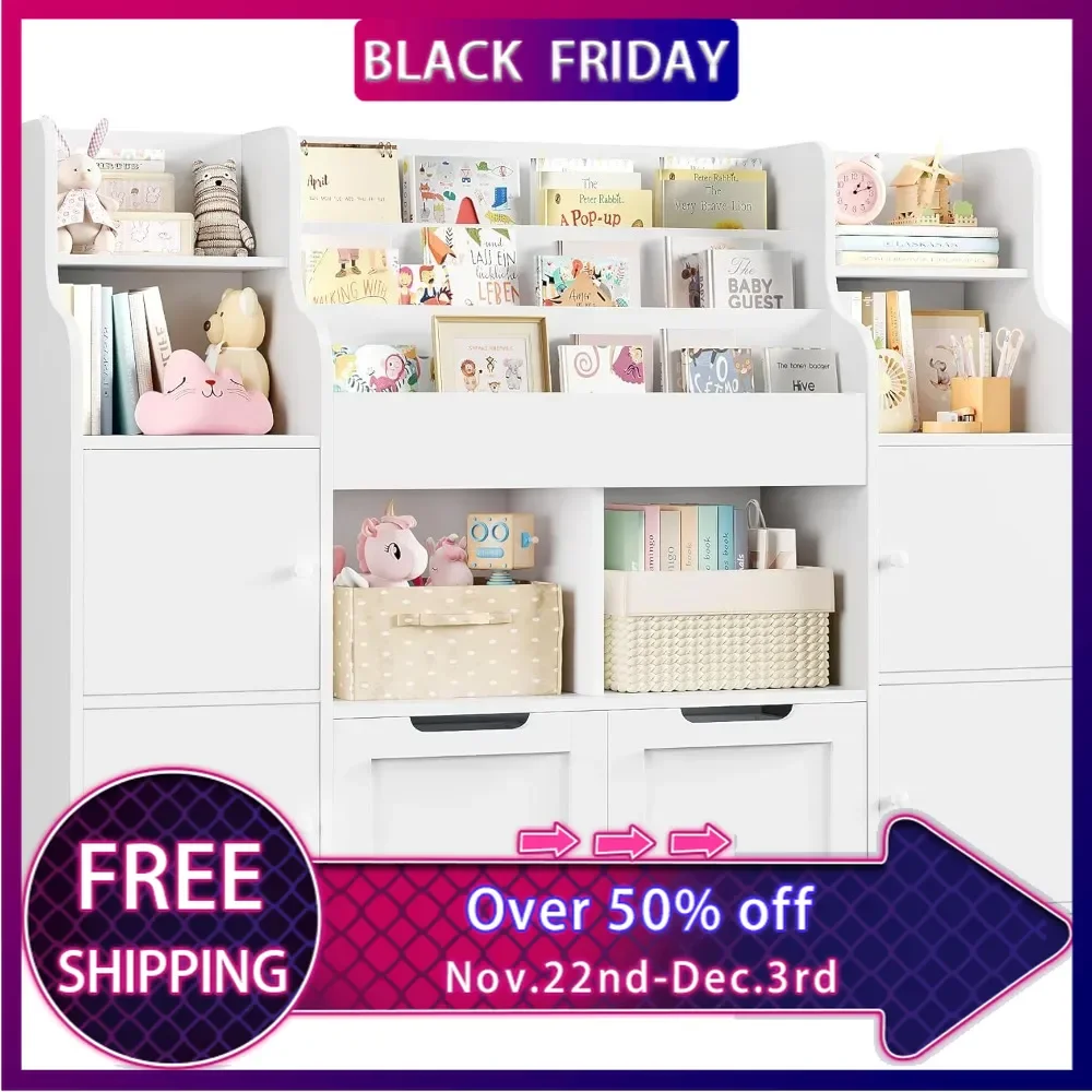 Toy Storage Organizer, Large Toy Organizers and Storage with 8 Storage Cubbies and 2 Movable Drawers, Toys Shelf Organizer